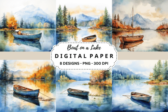 Boat on a Lake Watercolor Background: A Designer's Serene Asset