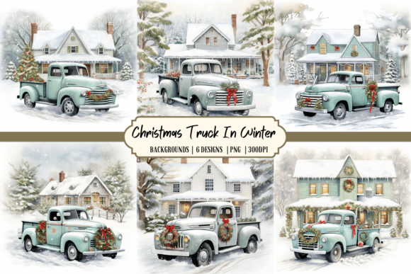 Christmas Truck in Winter Background: A Complete Design Asset