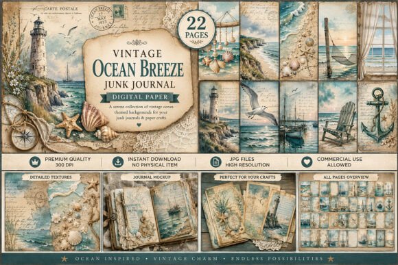 Effortless Coastal Charm with the Vintage Ocean Breeze Junk Journal Kit