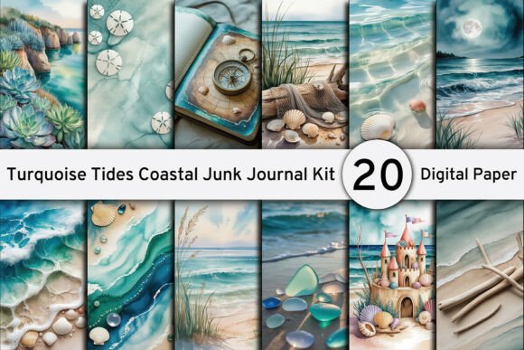 Turquoise Tides Coastal Junk Journal Kit: Effortless Digital Design