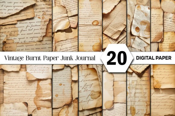 Vintage Burnt Paper Junk Journal Pages: Authentic Aged Textures