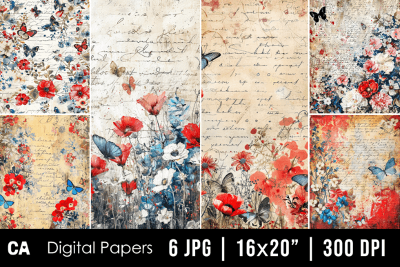 Vintage Floral Butterfly Journal Pages for Creative Projects