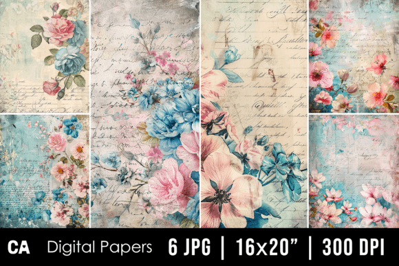 Vintage Pink Blue Floral Journal Papers: A Designer's Asset