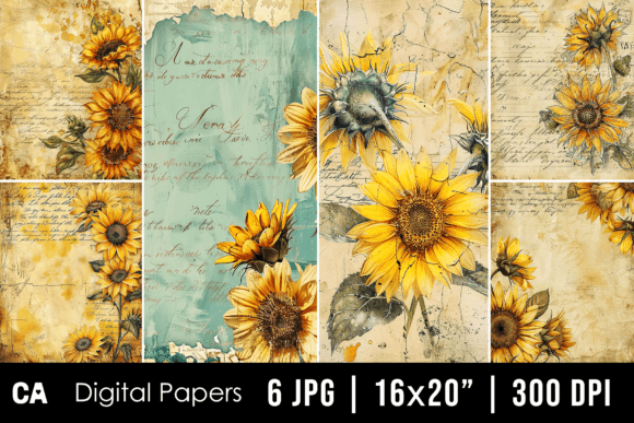 Vintage Sunflower Journal Pages for Creative Projects