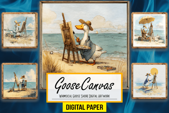 Whimsical Goose Shore Digital Artwork: A Touch of Whimsy